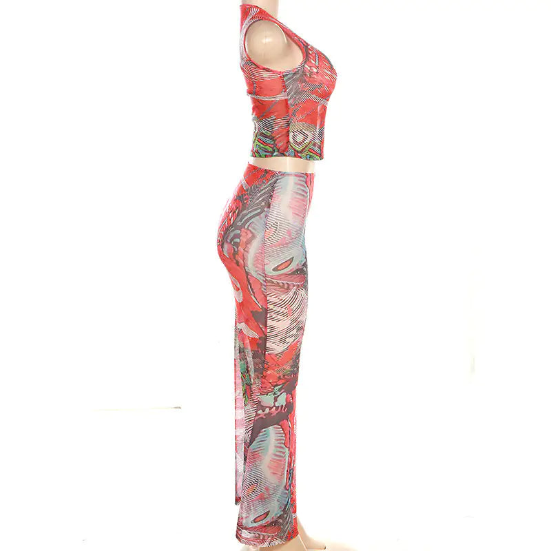 Callie Mesh Printed Maxi Summer Skirt Set