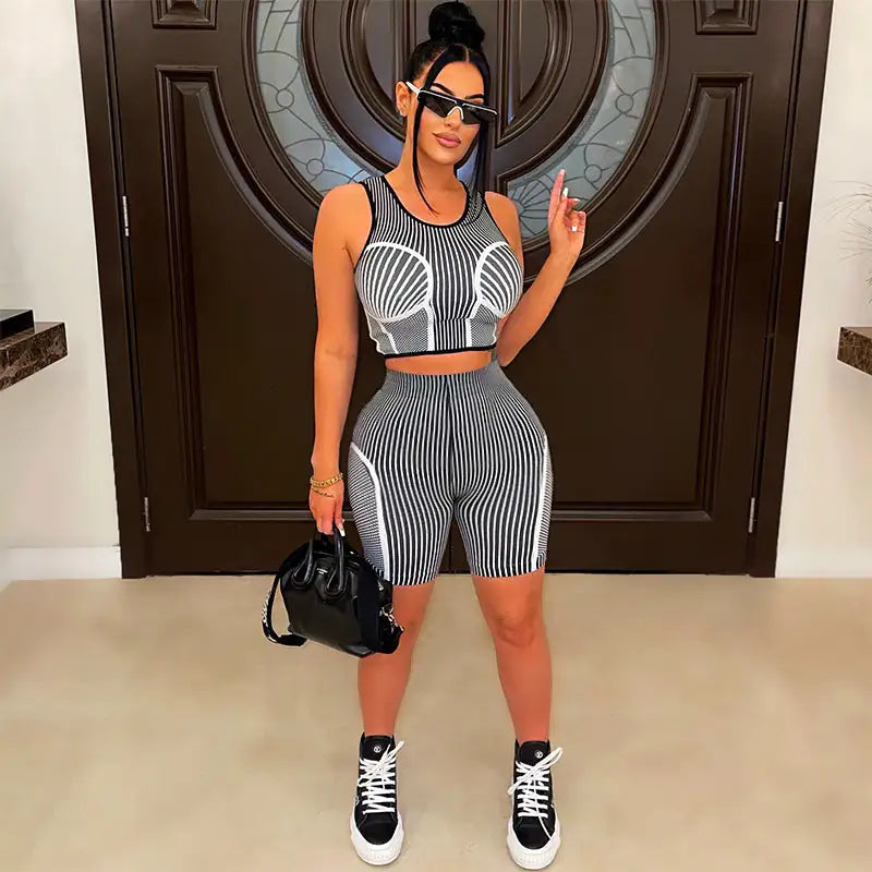 Women’s Crop Top Biker Short Set