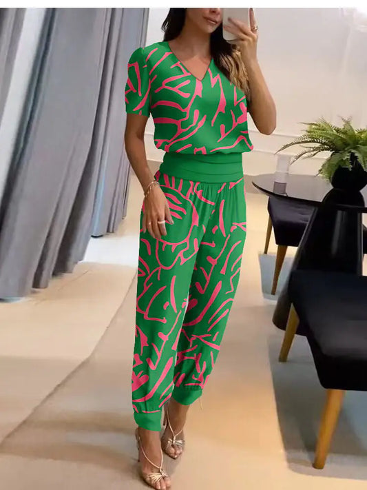Spring Set Women Print Casual 2 Piece Set