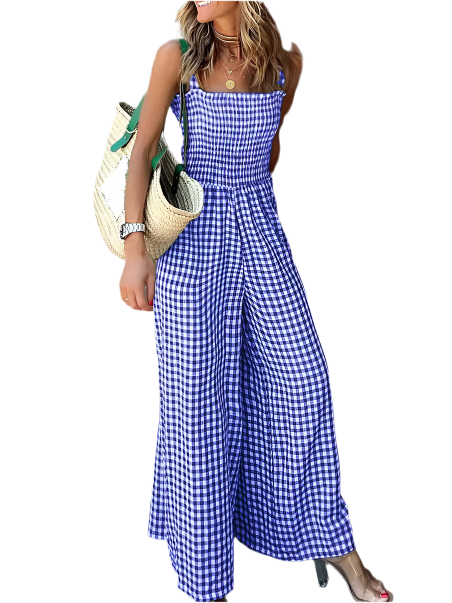 For You Elegant Stripe Print Wide Leg Romper