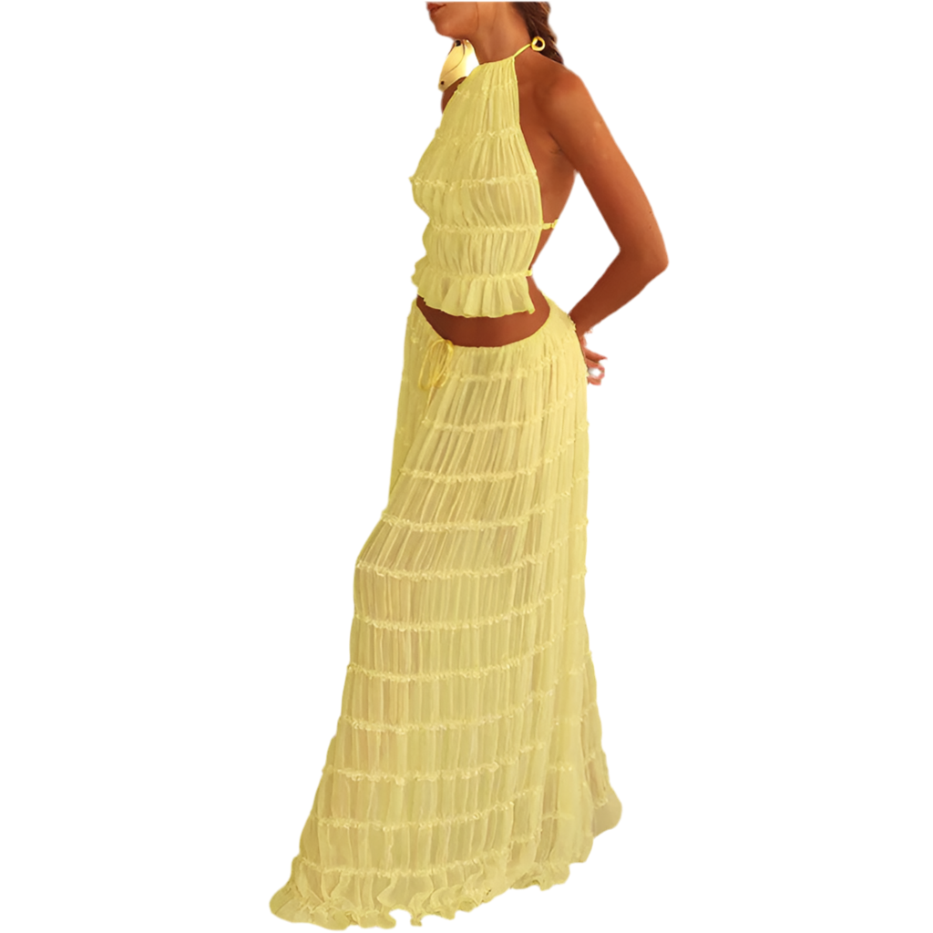 Halter Top & Pleated Maxi Skirt Set