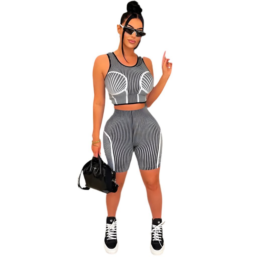 Women’s Crop Top Biker Short Set