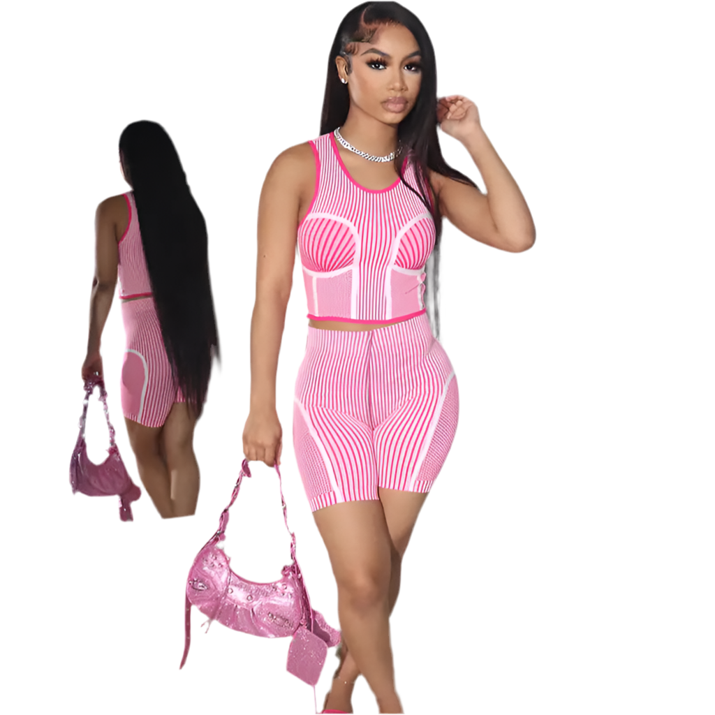 Women’s Crop Top Biker Short Set