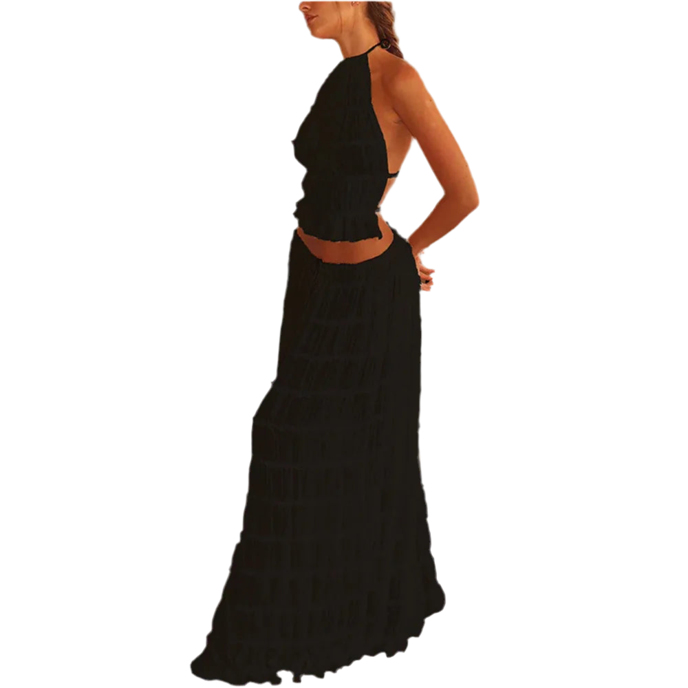 Halter Top & Pleated Maxi Skirt Set