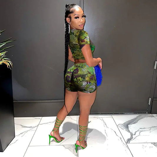 Got Her Own Printed Mesh Short Set