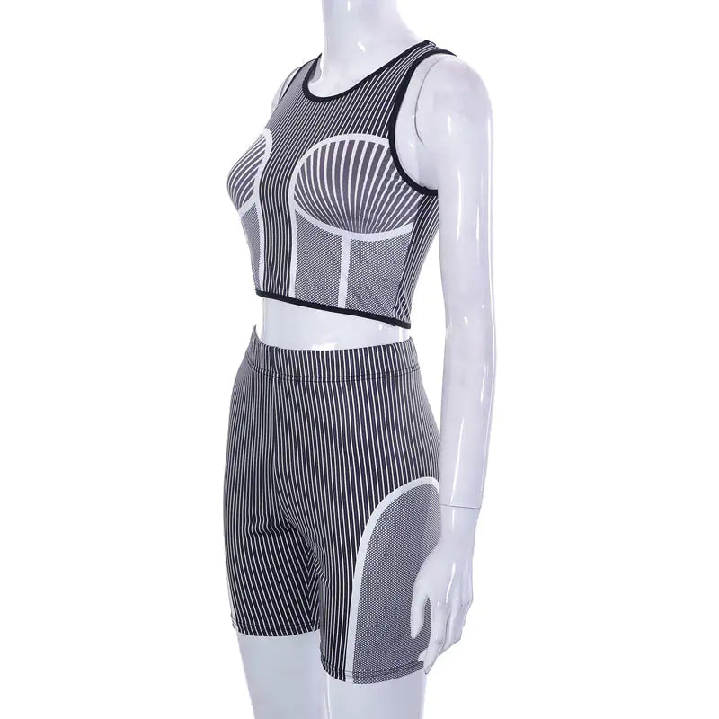 Women’s Crop Top Biker Short Set