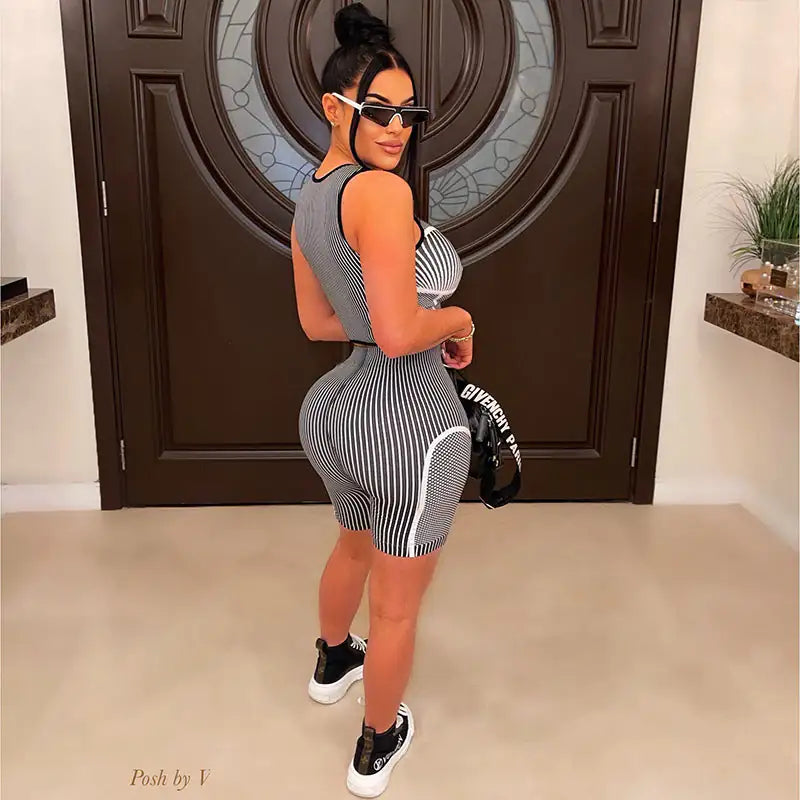 Women’s Crop Top Biker Short Set
