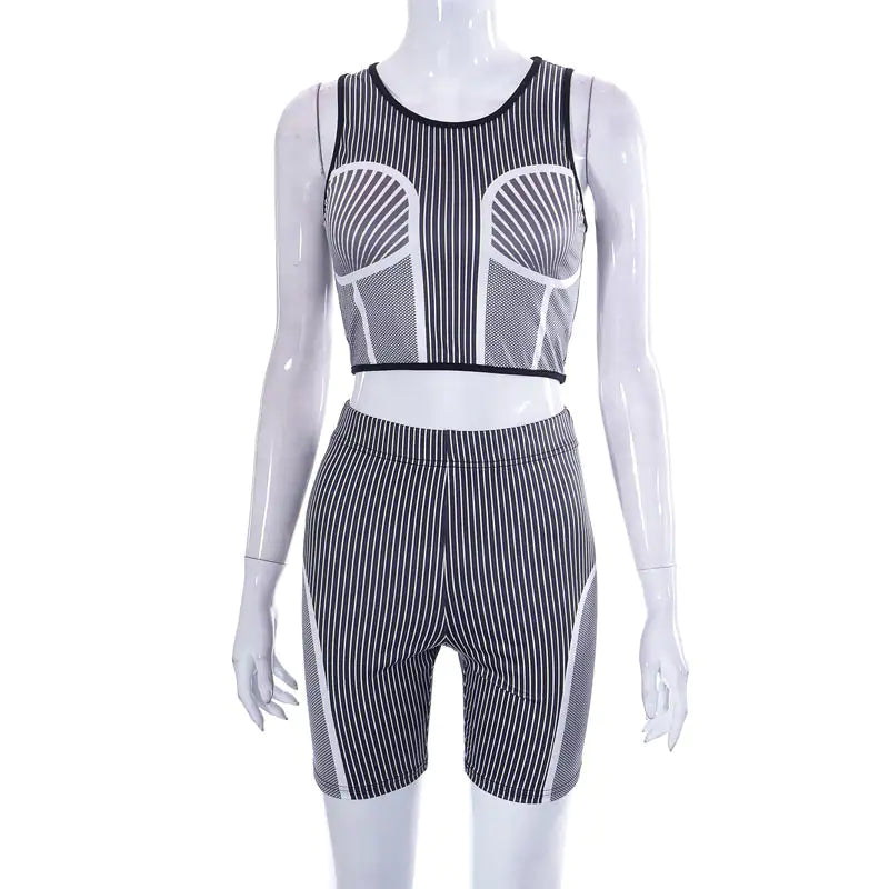Women’s Crop Top Biker Short Set
