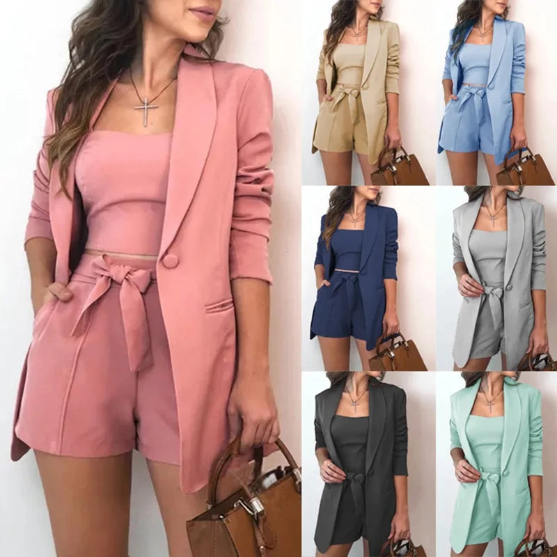 Long-Sleeve Blazer and Shorts Matching Set