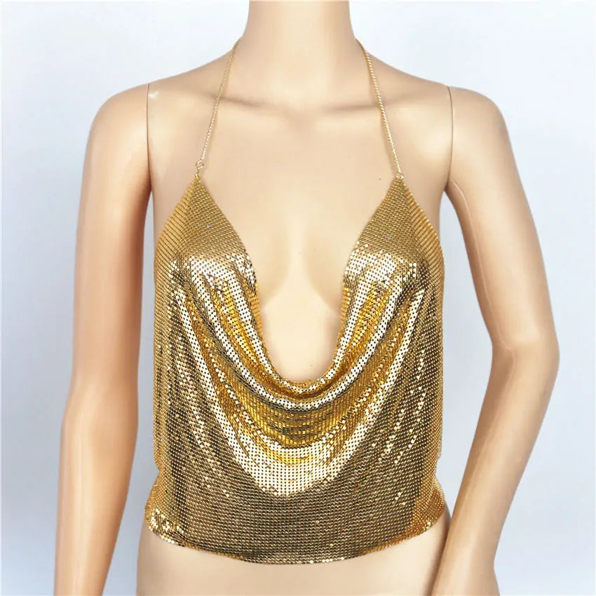 Elegant Metallic Women Halter  Top